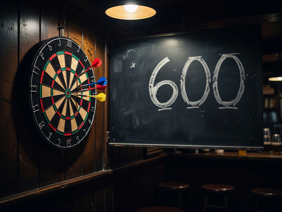 Dartboard setup with scoreboard