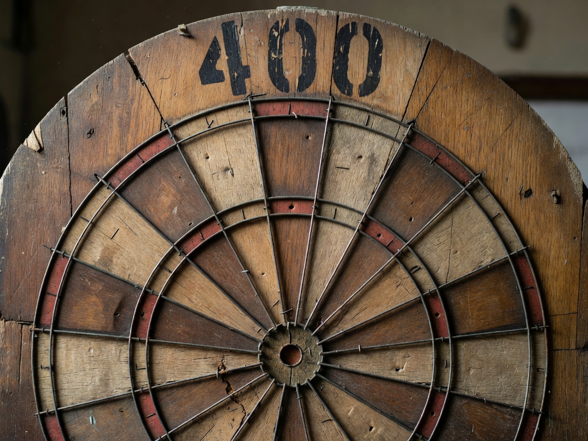 Old wooden dartboard with traditional wire layout