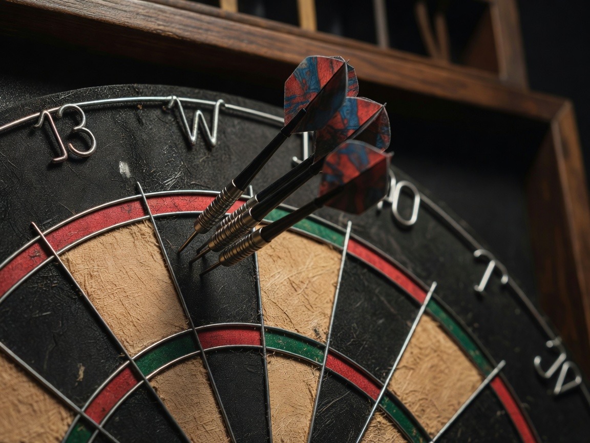Three darts grouped tightly near the treble twenty wire